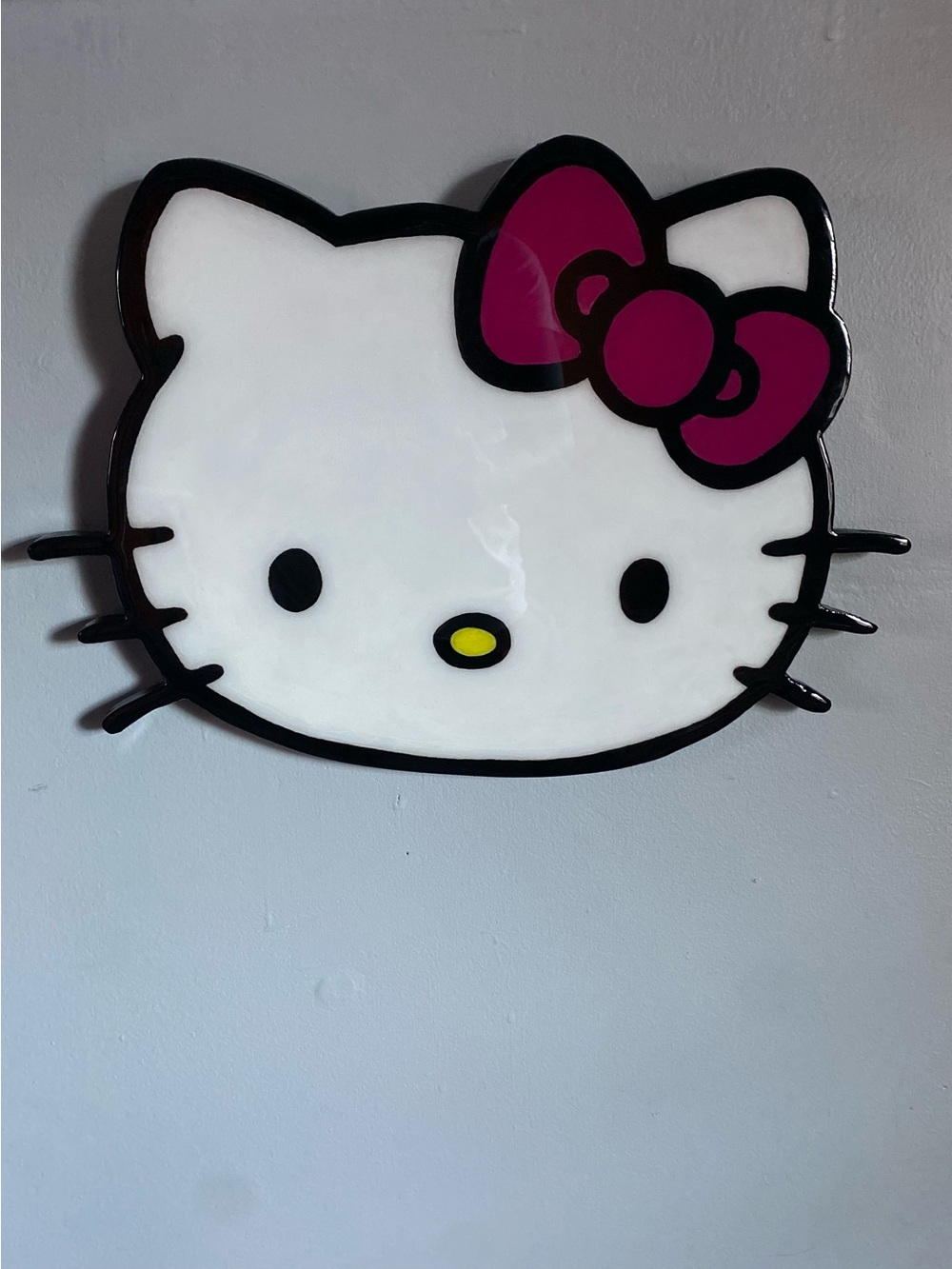 Hello Kitty Wood Cut out Wall Sticker - White Face with Pink Bow and Yellow Nose